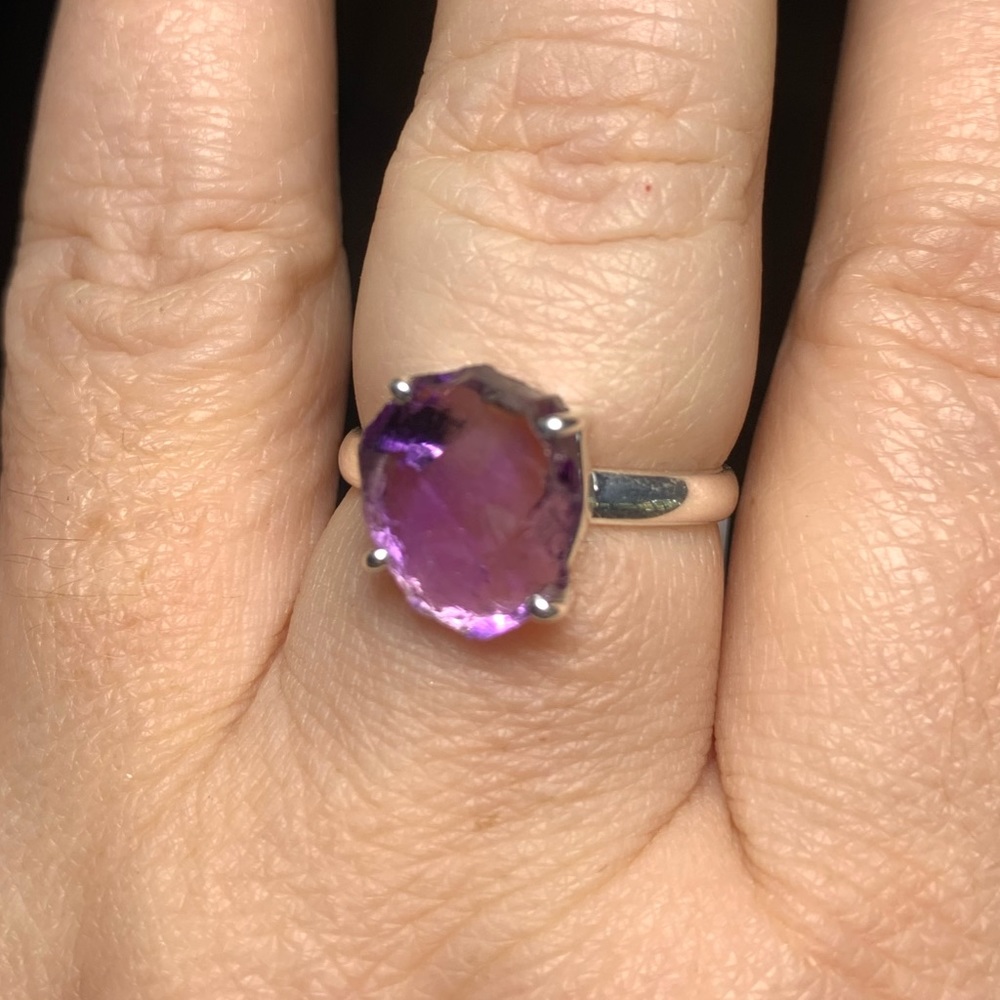 Solid Sterling Raw Natural Amethyst Ring - image 8